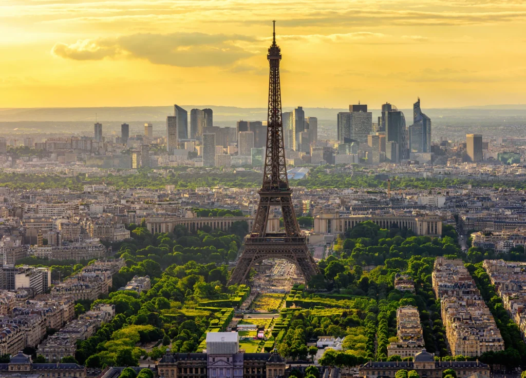 Stock Photo Skyline Of Paris With Eiffel Tower At Sunset In Paris France Eiffel Tower Is One Of The Most 752725282 1024x737